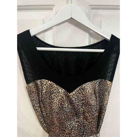 Alice Handmade In London Leopard Satin & Black Swiss Dot Tie Back Dress sz S EUC - Picture 2 of 9